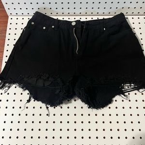 Misguided Distressed Black Denim Shorts | 30”